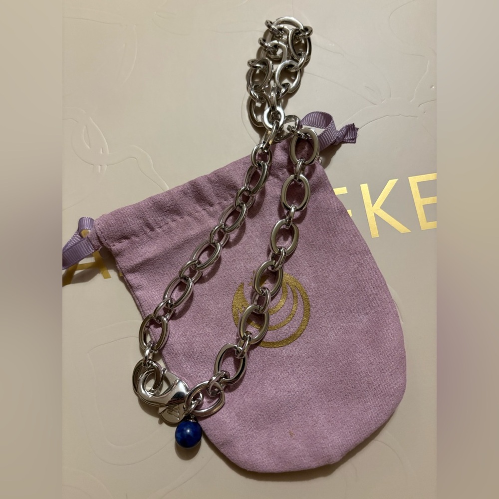 Jane Win Silver Chunky Link Chain w/ Lapis Bead, 18” - Picture 8 of 13